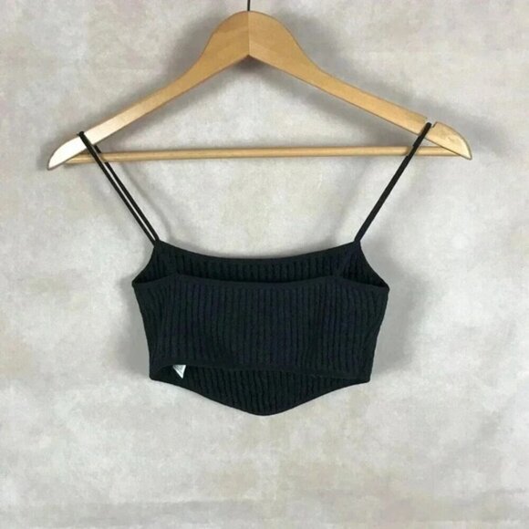 ZARA Rib Knit Spaghetti Strap Crop Top Black Size Medium - Picture 5 of 12